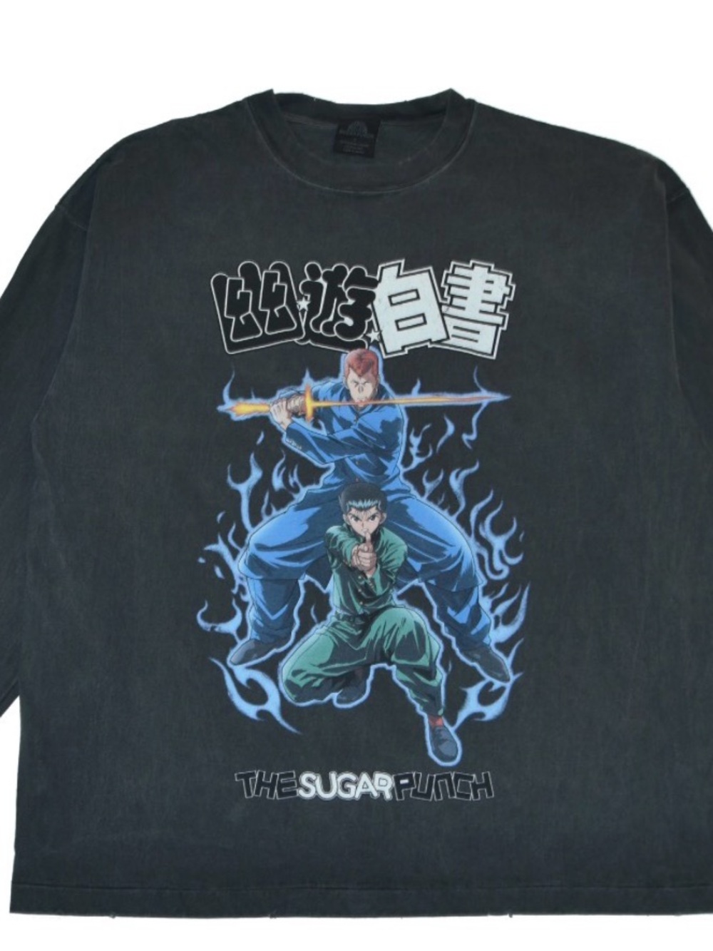 Black Long-Sleeve Anime Graphic Tee with Bold Front Print